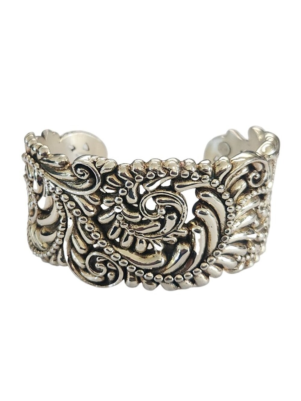 925 Sterling Silver Ornate Artisan Style Cuff Bracelet Made in Israel